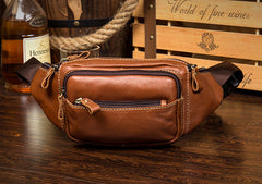 Black Leather Mens Fanny Pack Dark Brown Waist Bag Hip Pack Belt Bag Bumbag for Men - iwalletsmen