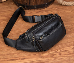 Black Leather Mens Fanny Pack Dark Brown Waist Bag Hip Pack Belt Bag Bumbag for Men - iwalletsmen