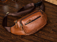 Black Leather Mens Fanny Pack Dark Brown Waist Bag Hip Pack Belt Bag Bumbag for Men - iwalletsmen