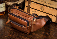 Black Leather Mens Fanny Pack Dark Brown Waist Bag Hip Pack Belt Bag Bumbag for Men - iwalletsmen