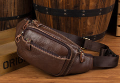 Black Leather Mens Fanny Pack Dark Brown Waist Bag Hip Pack Belt Bag Bumbag for Men - iwalletsmen