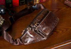 Black Leather Mens Fanny Pack Dark Brown Waist Bag Hip Pack Belt Bag Bumbag for Men - iwalletsmen