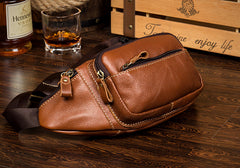 Black Leather Mens Fanny Pack Dark Brown Waist Bag Hip Pack Belt Bag Bumbag for Men - iwalletsmen