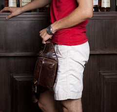 Black Leather Mens Fanny Pack Dark Brown Waist Bag Hip Pack Belt Bag Bumbag for Men - iwalletsmen