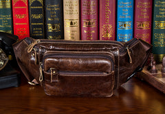 Black Leather Mens Fanny Pack Dark Brown Waist Bag Hip Pack Belt Bag Bumbag for Men - iwalletsmen