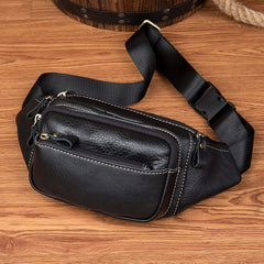 Black Leather Mens Fanny Pack Dark Brown Waist Bag Hip Pack Belt Bag Bumbag for Men - iwalletsmen