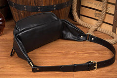 Black Leather Mens Fanny Pack Waist Bag Hip Pack Blue Belt Bag Bumbags for Men - iwalletsmen