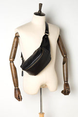 Black Leather Mens Fanny Pack Waist Bag Hip Pack Blue Belt Bag Bumbags for Men - iwalletsmen
