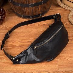 Black Leather Mens Fanny Pack Waist Bag Hip Pack Blue Belt Bag Bumbags for Men - iwalletsmen