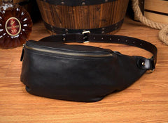 Black Leather Mens Fanny Pack Waist Bag Hip Pack Blue Belt Bag Bumbags for Men - iwalletsmen