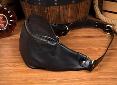 Black Leather Mens Fanny Pack Waist Bag Hip Pack Blue Belt Bag Bumbags for Men - iwalletsmen