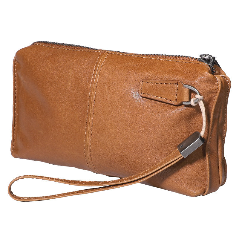 Tan Leather Mens Long Clutch Wallet Leather Wallet Black Wristlet Clutch Wallet for Men - iwalletsmen