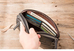 Black Leather Mens Long Zipper Clutch Wallet Wristlet Bag Long Wallet Phone Clutch Wallet for Men - iwalletsmen