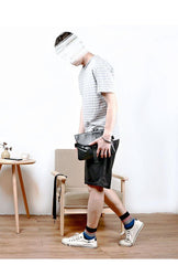 Black Leather Mens Small Courier Bag Chest Bag Messenger Bags Black Sling Bag For Men - iwalletsmen