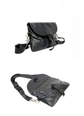 Black Leather Mens Small Courier Bag Chest Bag Messenger Bags Black Sling Bag For Men - iwalletsmen