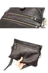 Black Leather Mens Small Courier Bag Chest Bag Messenger Bags Black Sling Bag For Men - iwalletsmen