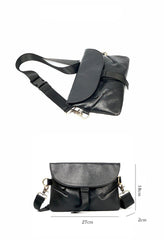 Black Leather Mens Small Courier Bag Chest Bag Messenger Bags Black Sling Bag For Men - iwalletsmen