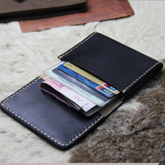 Black Leather Mens Slim Front Pocket Bifold Small Wallets Card Wallet for Men - iwalletsmen