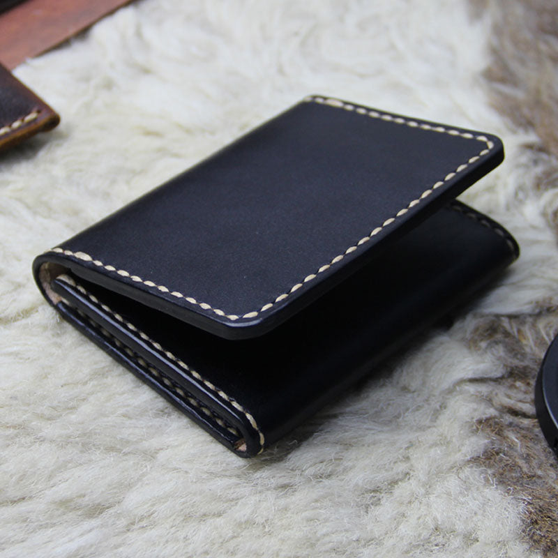 Black Leather Mens Slim Front Pocket Bifold Small Wallets Card Wallet for Men - iwalletsmen
