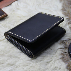Black Leather Mens Slim Front Pocket Bifold Small Wallets Card Wallet for Men - iwalletsmen
