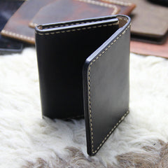 Black Leather Mens Slim Front Pocket Bifold Small Wallets Card Wallet for Men - iwalletsmen