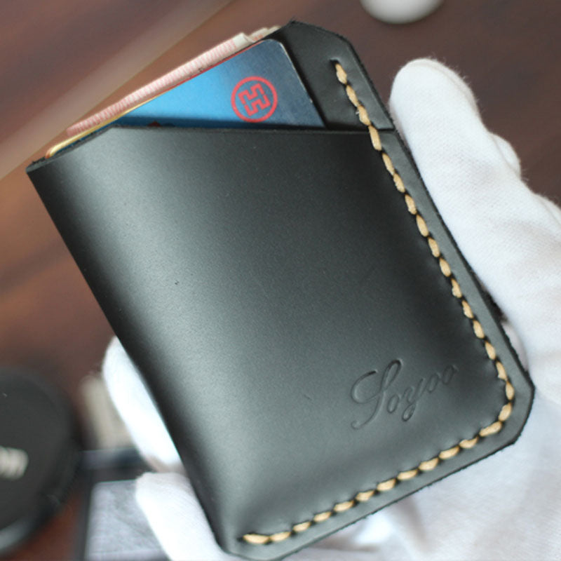 Black Leather Mens Slim Front Pocket Wallets Leather Card Wallet for Men - iwalletsmen