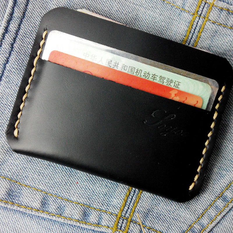 Black Leather Mens Slim Front Pocket Wallets Leather Cards Wallet for Men - iwalletsmen
