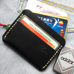 Black Leather Mens Slim Front Pocket Wallets Leather Cards Wallet for Men - iwalletsmen