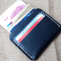 Black Leather Mens Slim Front Pocket Wallets Leather Cards Wallet for Men - iwalletsmen