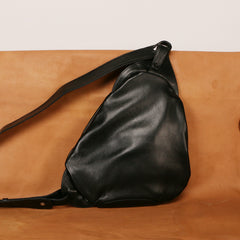 Black Leather Mens Sling Bag Sling Shoulder Bag Sling Backpack for men - iwalletsmen
