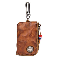 Black Leather Mens Small Car Key Wallet Brown Key Holder Coin Purse Brown Card Holder For Men - iwalletsmen