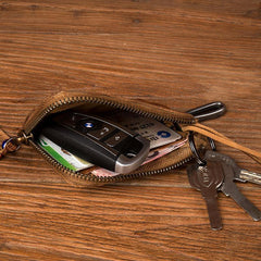 Black Leather Mens Small Car Key Wallet Brown Key Holder Coin Purse Brown Card Holder For Men - iwalletsmen