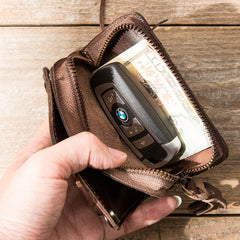 Black Leather Mens Small Car Key Wallet Dark Brown Key Holder Coin Purse Card Holder For Men - iwalletsmen