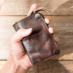 Black Leather Mens Small Car Key Wallet Dark Brown Key Holder Coin Purse Card Holder For Men - iwalletsmen
