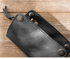 Black Leather Mens Small Car Key Wallet Dark Brown Key Holder Coin Purse Card Holder For Men - iwalletsmen