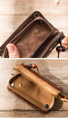 Black Leather Mens Small Car Key Wallet Dark Brown Key Holder Coin Purse Card Holder For Men - iwalletsmen