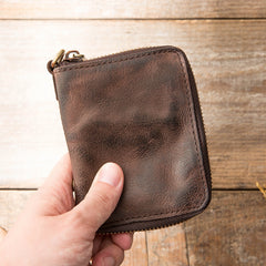 Black Leather Mens Small Card Wallet Front Pocket Wallet Brown Zipper Coin billfold Wallet For Men - iwalletsmen