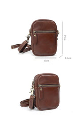 Black Leather Mens Mini Casual Side Bag Messenger Bags Brown Postman Bag For Men - iwalletsmen