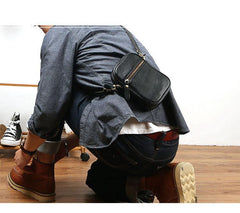 Black Leather Mens Mini Casual Side Bag Messenger Bags Brown Postman Bag For Men - iwalletsmen