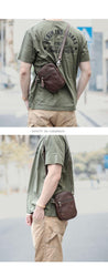Black Leather Mens Mini Casual Side Bag Messenger Bags Brown Postman Bag For Men - iwalletsmen