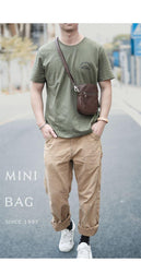 Black Leather Mens Mini Casual Side Bag Messenger Bags Brown Postman Bag For Men - iwalletsmen