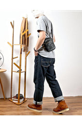 Black Leather Mens Mini Casual Side Bag Messenger Bags Brown Postman Bag For Men - iwalletsmen