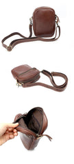 Black Leather Mens Mini Casual Side Bag Messenger Bags Brown Postman Bag For Men - iwalletsmen