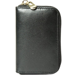 Black Leather Mens Small Card Wallet Red Zipper Card Holder Brown Zipper Coin Wallet For Men - iwalletsmen