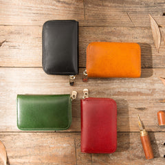 Black Leather Mens Small Card Wallet Red Zipper Card Holder Brown Zipper Coin Wallet For Men - iwalletsmen