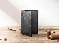 Black Leather Mens Small Card Wallet License Wallet Slim Bifold Driving License Wallet for Men - iwalletsmen