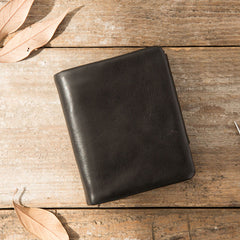 Black Leather Mens Small Wallets Trifold Vintage billfold Wallet for Men - iwalletsmen