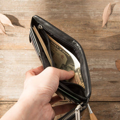 Black Leather Mens Small Wallets Trifold Vintage billfold Wallet for Men - iwalletsmen