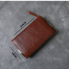 Black Leather Mens Brown Business Long Wallet Clutch Bag Wristlet Wallet For Men - iwalletsmen