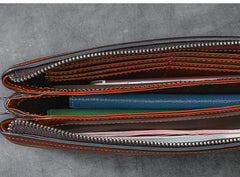 Black Leather Mens Brown Business Long Wallet Clutch Bag Wristlet Wallet For Men - iwalletsmen